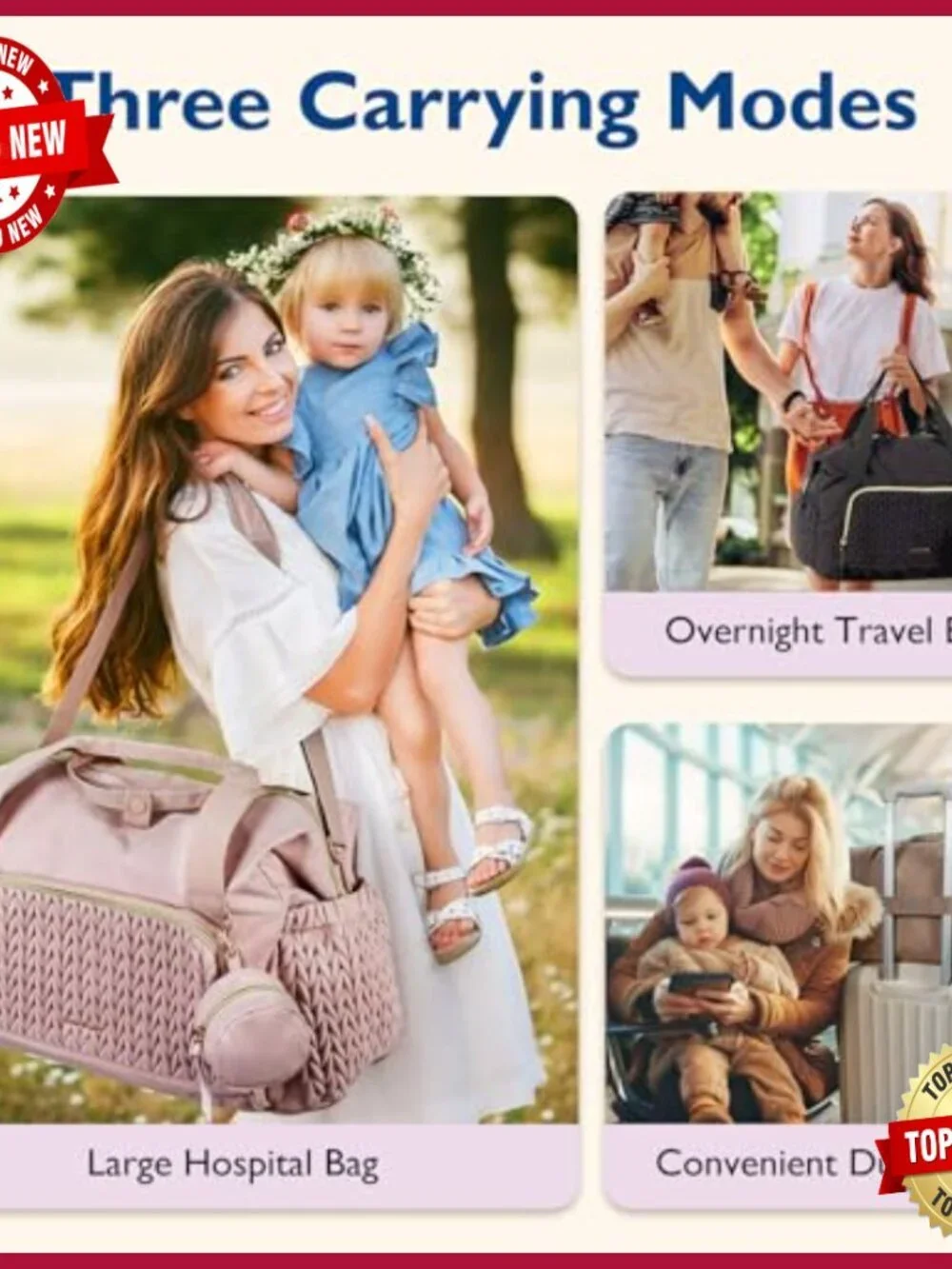 Large Capacity Diaper Tote Bag with Insulated Pockets and Changing Pad